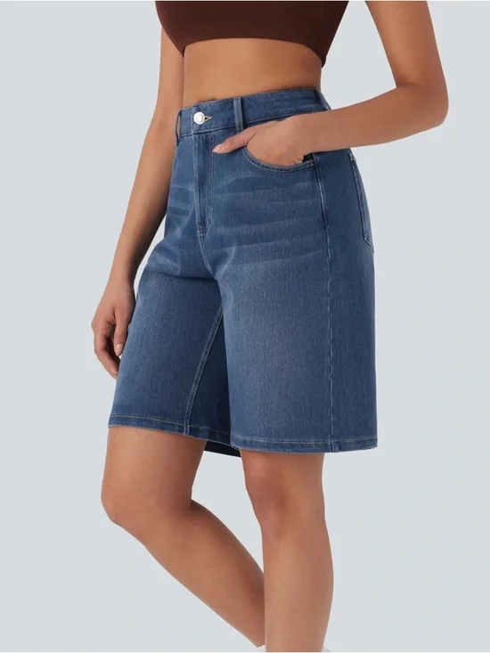 Halara Flex™ Denim Bermuda Shorts XS High Waisted Stretch Casual NWT Style - Picture 3 of 6
